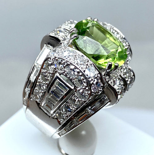 Bague 51 Bague Art Déco Platine diamants et péridot 58 Facettes