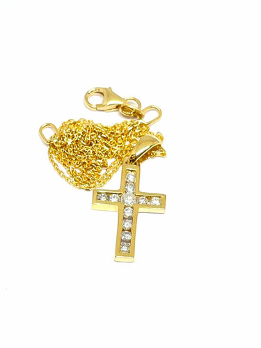 Collier chaine et pendentif croix en or jaune et diamants 58 Facettes