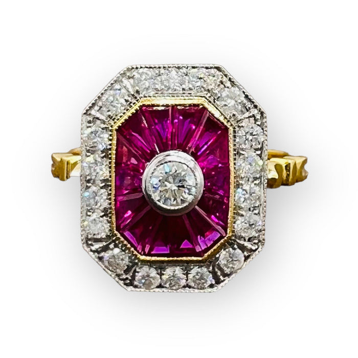 Bague Bague rubis diamants bague de fiançailles en or 18 carats sertie de rubis calibrés et de diamants 58 Facettes 7598 A