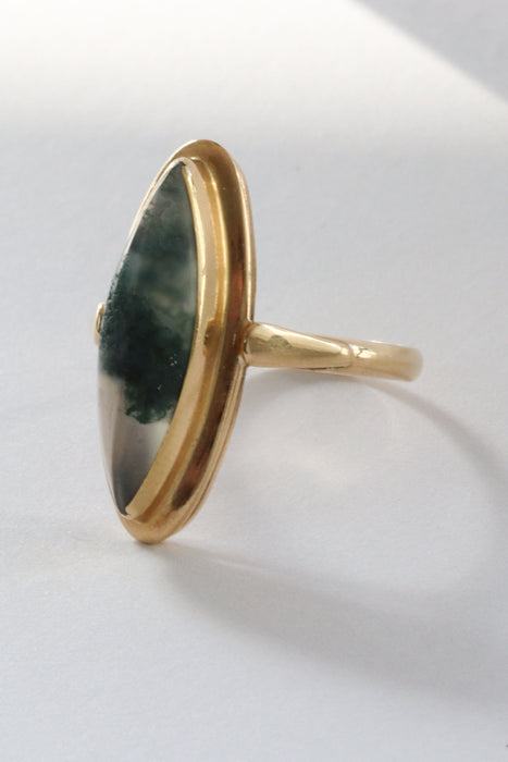 Bague 57.5 Bague vintage en or 14 carats avec agate mousse 58 Facettes