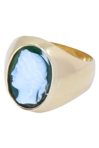 Bague CHEVALIÈRE ANCIENNE AGATE VERTE 58 Facettes 069421