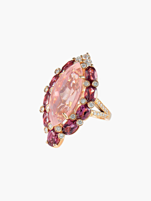 Bague 52 Bague Quartz rose Tourmalines Diamants 58 Facettes