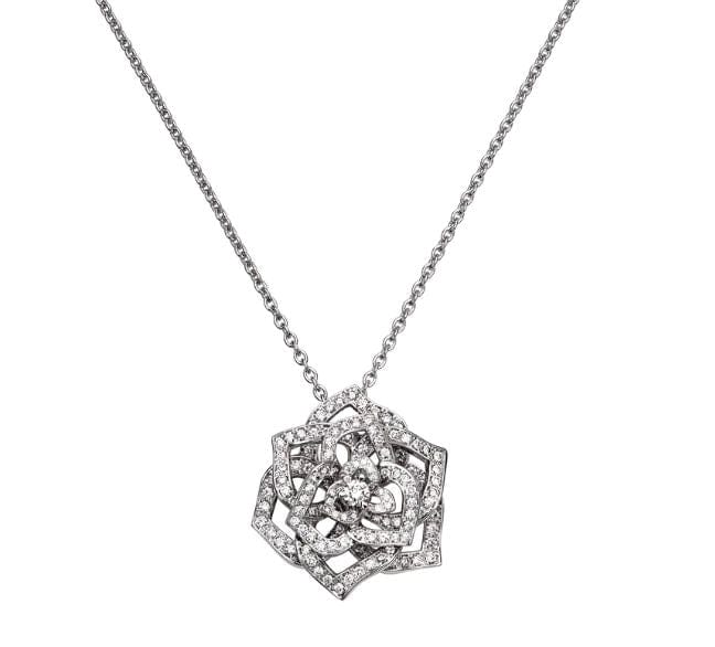 Collier PIAGET - Pendentif "Rose" Or Blanc & Diamants 58 Facettes G33U0072