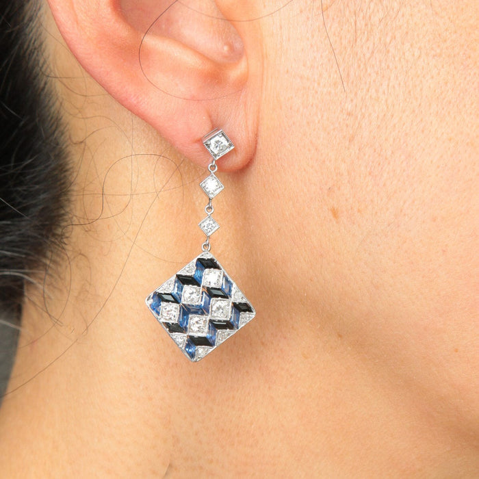 Boucles d'oreilles Boucles d'oreilles géométriques saphirs et diamants 58 Facettes P3L2