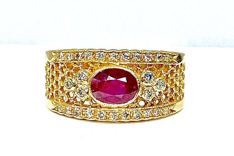 Bague 54 Bague Or jaune Rubis Diamants 58 Facettes AB227
