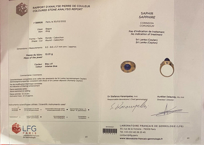 Bague 53 Bague en Or jaune & saphir cabochon 58 Facettes