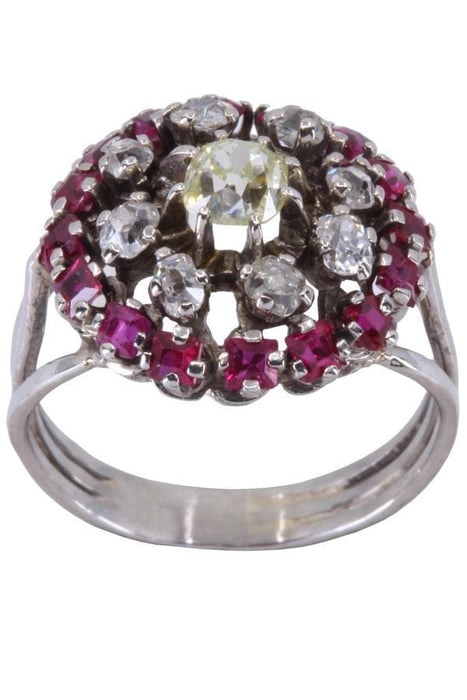 Bague 57 BAGUE OR BLANC RUBIS ET DIAMANTS 58 Facettes 018611