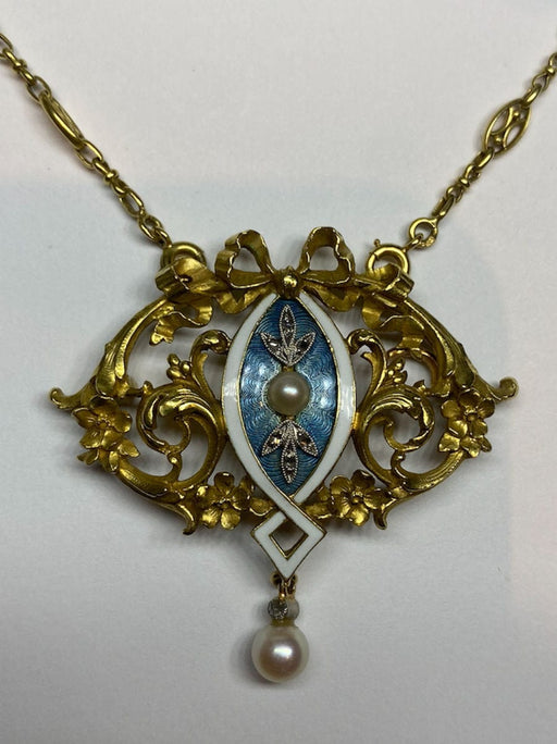 Collier Collier Art Nouveau Diamants Email Perles 58 Facettes