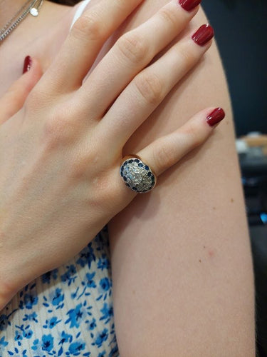 Bague 48 BAGUE DÔME ANCIENNE SAPHIRS ET DIAMANTS 58 Facettes 066301