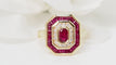Bague 54 Bague octogonale Or jaune Rubis ovale Diamants 58 Facettes 32519