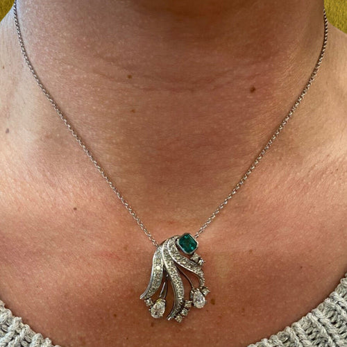 Pendentif Pendentif Broche Or blanc Platine Emeraude Diamants 58 Facettes BRCH-PD-PWGDEM