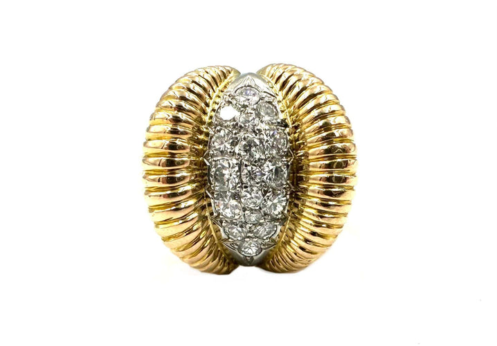 Bague 53 Bague Rétro 1950 or jaune, platine et diamants 58 Facettes