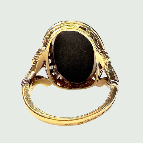 Bague 54 Bague Art Déco Or jaune Diamants Onyx 58 Facettes
