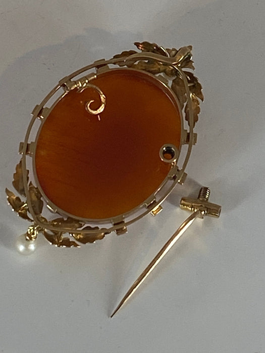 Broche Broche/pendentif camée en agate, perles fines 58 Facettes