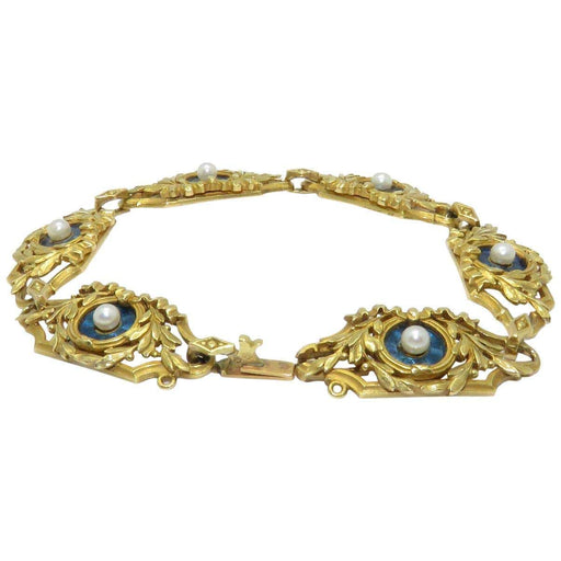 Bracelet Bracelet Art Nouveau Or Email et Perles 58 Facettes