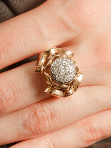 Bague Bague Rétro en or jaune, platine et diamants 58 Facettes