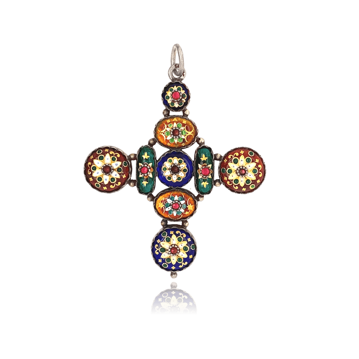 Croix Ancienne En Argent Massif Vermeil - Émaux Bressans, Petite, Occasion Rare