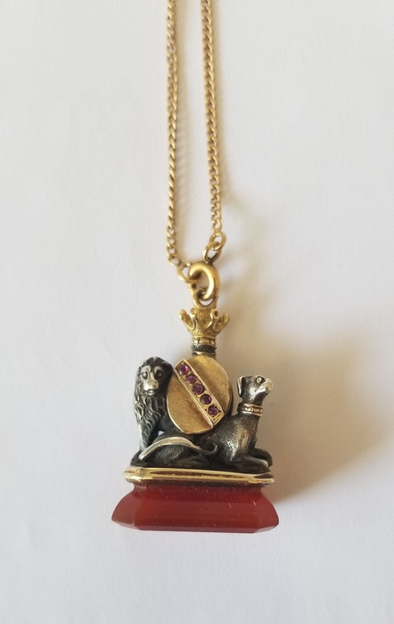 Pendentif Collection - chaine et pendentif sceau, or argent et rubis 58 Facettes