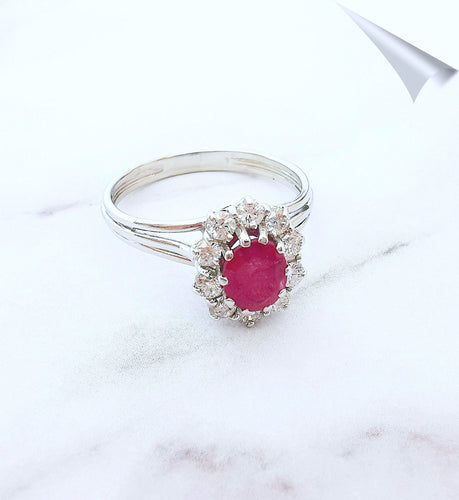 Bague 58 Bague Marguerite, en or blanc, rubis, diamants 58 Facettes AA 1557