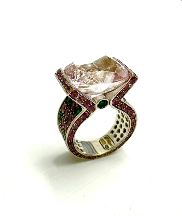 Bague 54 Bague cocktail Kunzite Tsavorite 58 Facettes