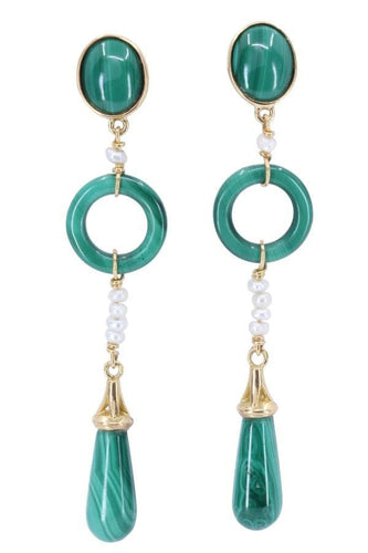 Boucles d'oreilles PENDANTES MALACHITE ET PERLES 58 Facettes 070071