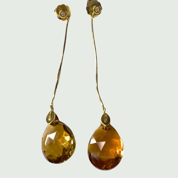 Boucles d'oreilles BOUCLES D'OREILLES MODERNES EN OR DU 20ème siècle avec DIAMANTS et GOUTTE CITRINE 58 Facettes Q983A