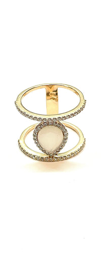 Bague Bague double anneaux diamants pierre de lune or rose 58 Facettes