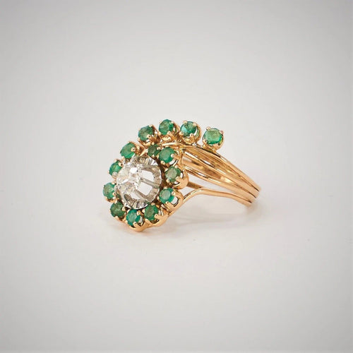 Bague 52.5 Bague Or Jaune Emeraude Diamants 58 Facettes LOT 814