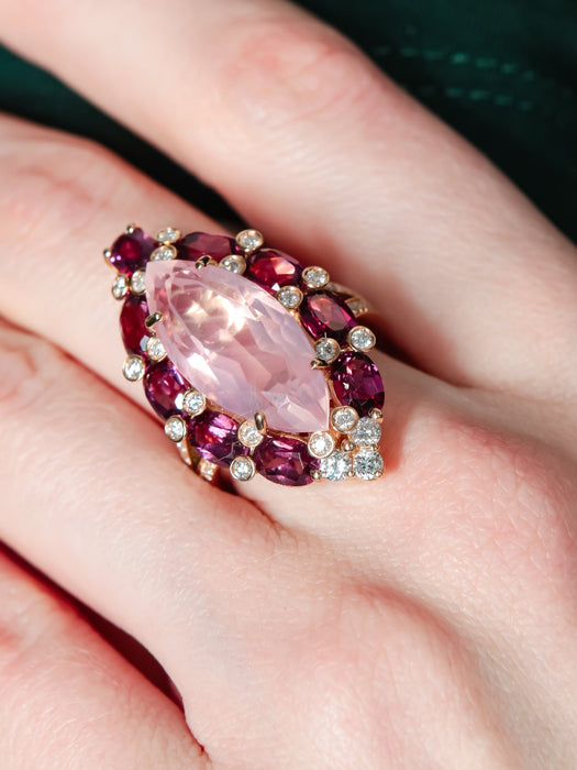 Bague 52 Bague Quartz rose Tourmalines Diamants 58 Facettes