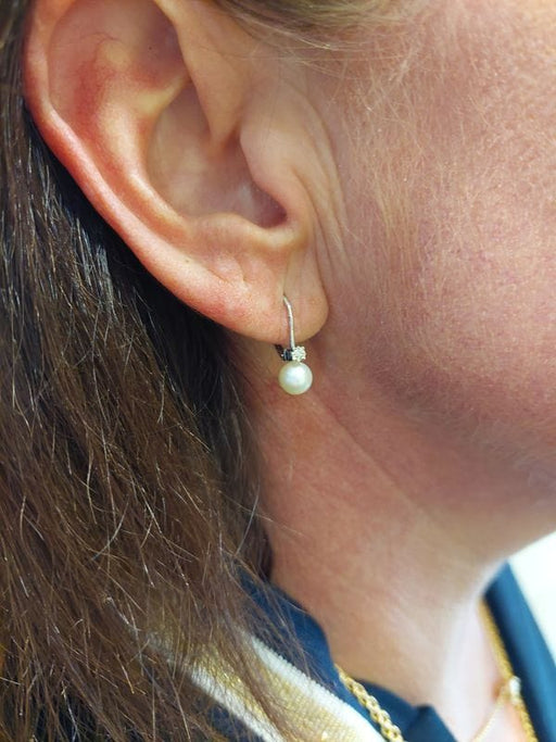 Dormeuses Earrings White Gold Pearls Diamonds 58 Facettes 080411