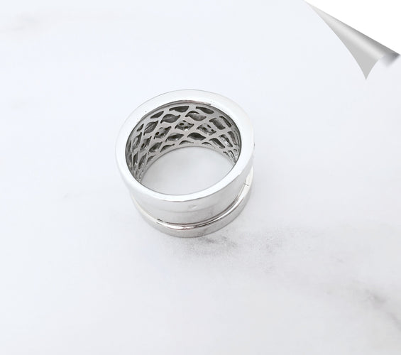 Bague Bague bandeau Diamants Blancs et noirs, Or Gris 58 Facettes AA 1551