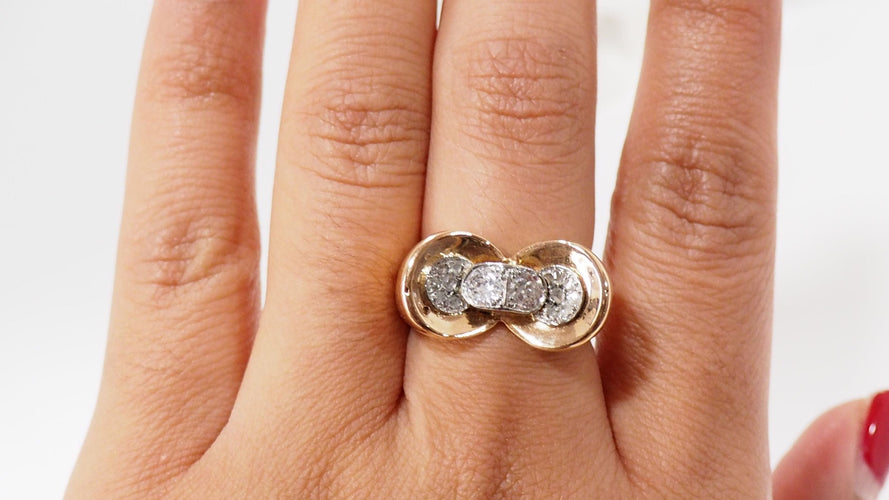 Bague Bague nœud en or rose platine et  diamants 58 Facettes 30247