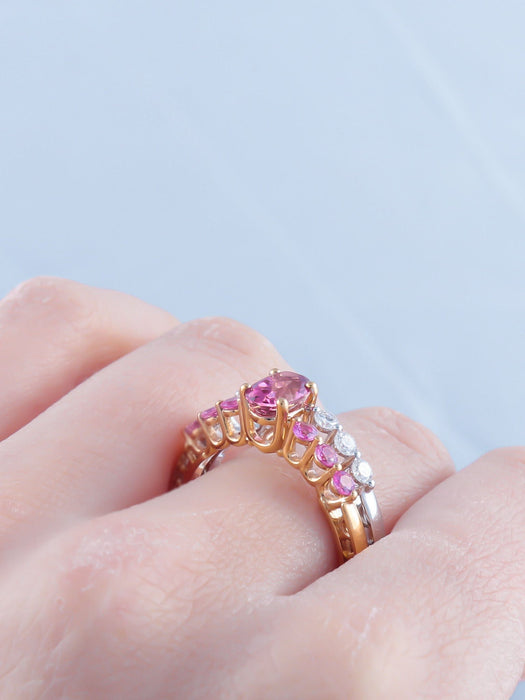 Bague 52 Bague Saphirs roses et Diamants 58 Facettes