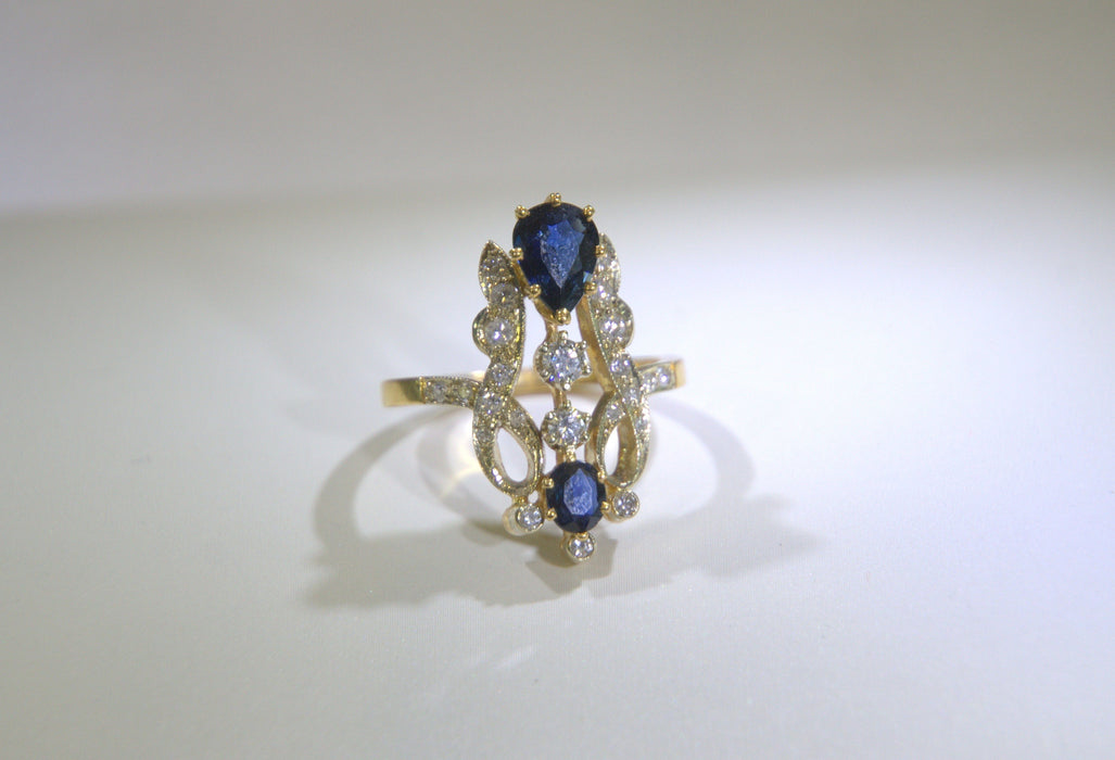 Bague Bague style Art Nouveau Diamants Saphirs 58 Facettes