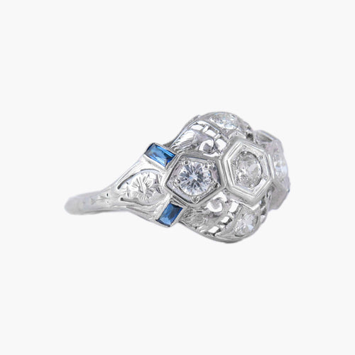 Bague 53 Bague ancienne en or blanc et diamants 58 Facettes P6L11