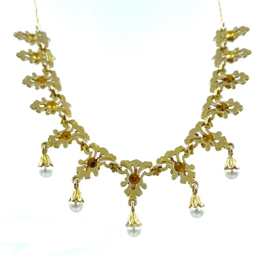 Collier Collier draperie 19ème or jaune et perles 58 Facettes
