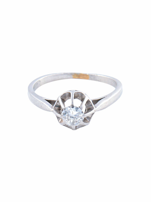 Bague 49.5 BAGUE PLATINE SOLITAIRE DIAMANT STYLE RETRO 58 Facettes