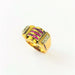 Ring 55.5 Tank Ring Gold and Platinum Red Stones and Diamonds 58 Facettes 20400000620