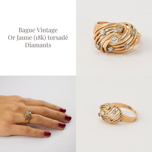 Bague 59 Bague Vintage Or Jaune Diamants 58 Facettes LOT 491