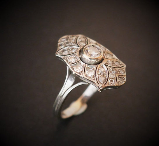 Bague 54 Bague Diamants, Art Déco, Or Blanc 58 Facettes