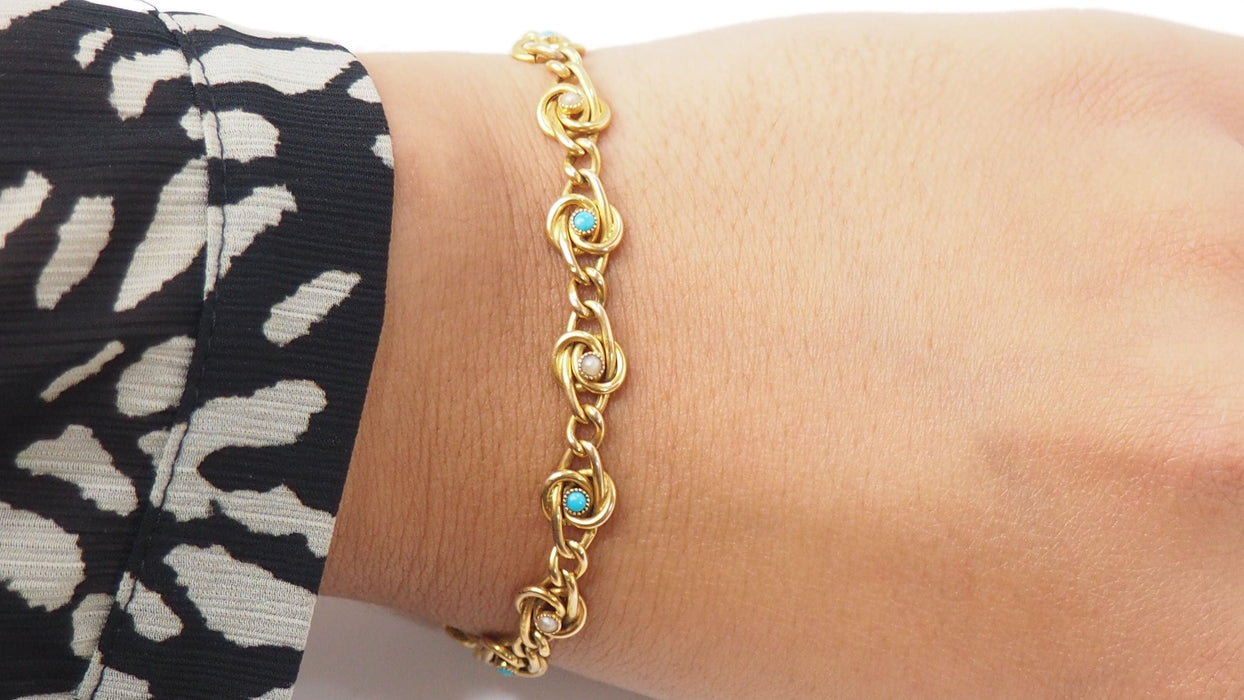 Bracelet Bracelet En Or Jaune, Perles Fines Et Turquoises 58 Facettes 31737