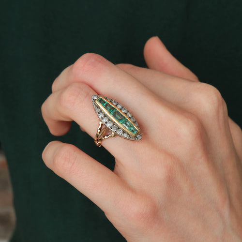 Bague 49 Bague Marquise émeraudes et diamants 58 Facettes P5L4