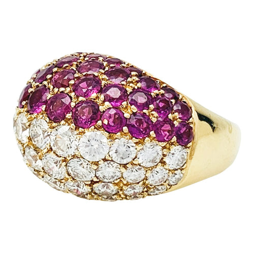 Bague 57 Bague dôme en or jaune diamants et rubis. 58 Facettes 30527