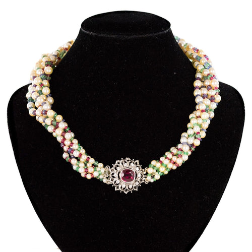 Collier Collier Perles, Emeraudes, Saphirs, Rubis et Spinelles 58 Facettes 03-134-4188853