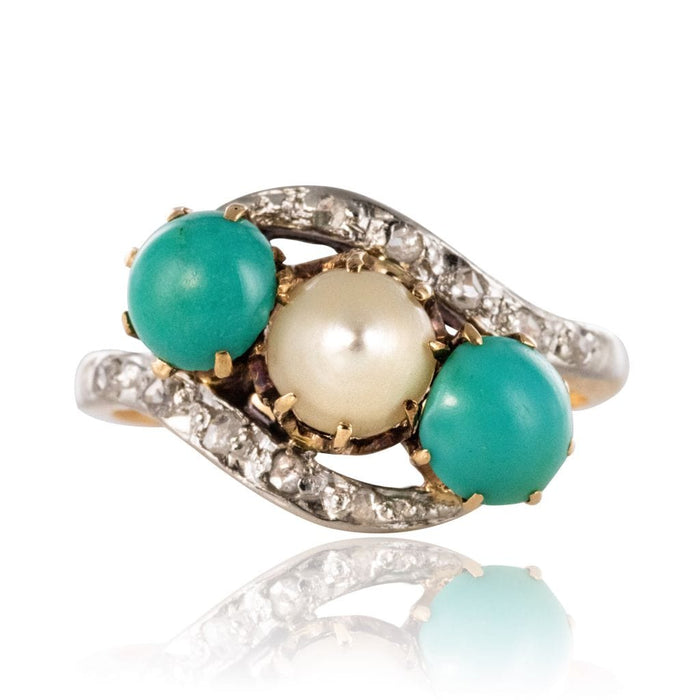 Bague 51 Bague turquoises, perle fine et diamants 58 Facettes 14-092-8206327-51