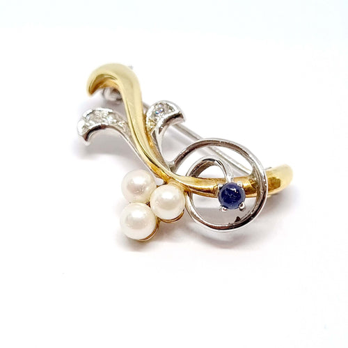 Broche Broche ancienne deux ors 18 carats saphir perles 58 Facettes