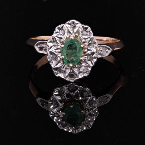 Bague 53 Bague ancienne pompadour émeraude diamants 58 Facettes 19-528-48
