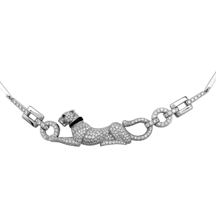 Cartier "Panthère" necklace in white gold, diamonds, emerald and onyx.