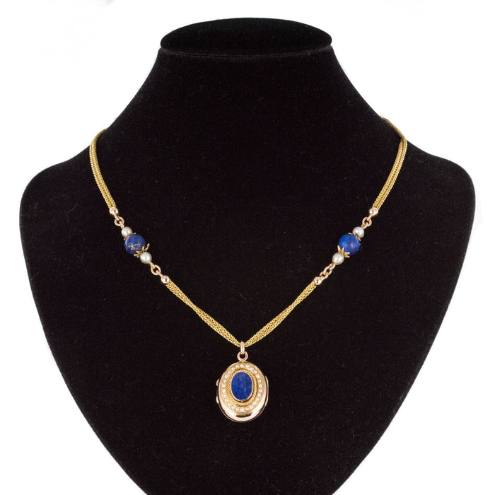 Collier Collier ancien et son médaillon lapis lazuli et perles fines 58 Facettes 20-154