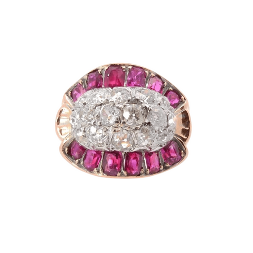 Ring 50 Tank ring with calibrated diamonds and rubies 58 Facettes 25546